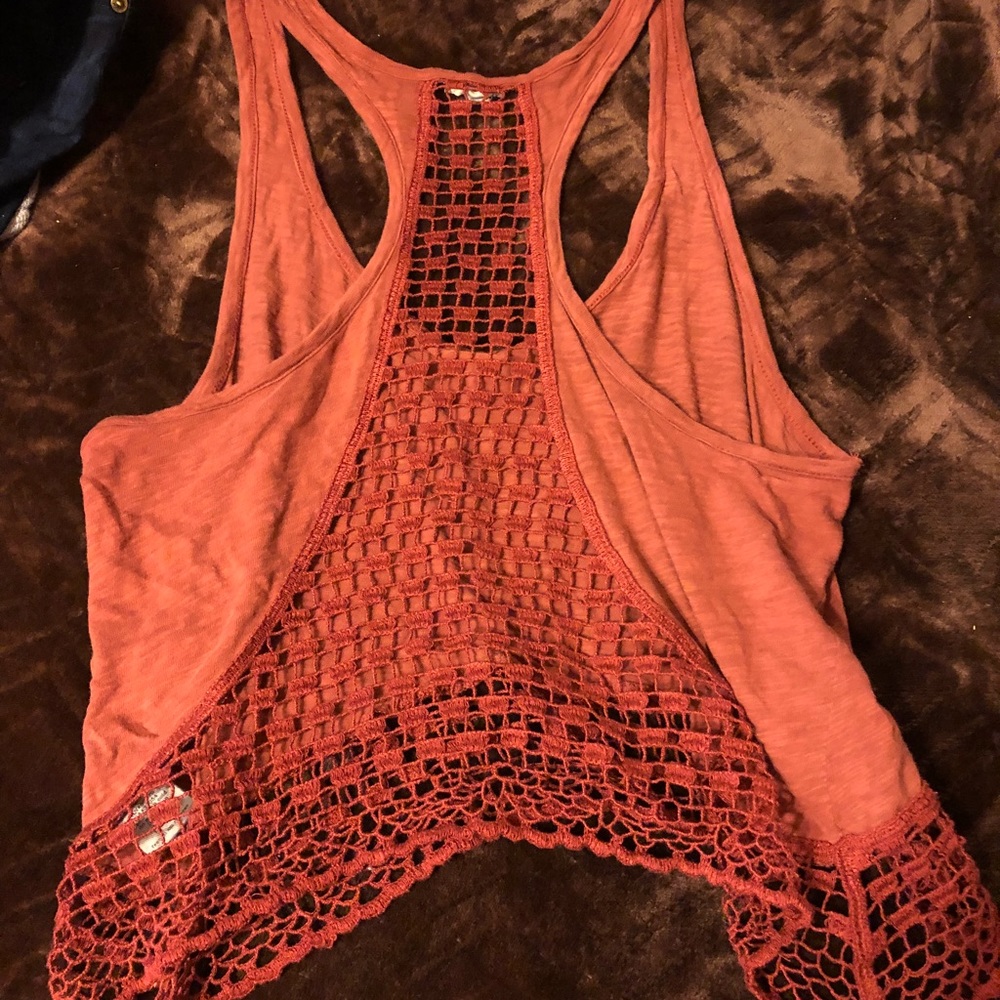 Ecote Rust Color Cropped Tank With Mesh Detail - image 3